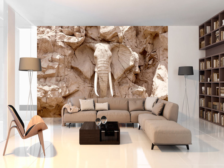Wall Mural African Elephant Sculpture - Animal Motif of Sculpture in Light Stone 64844