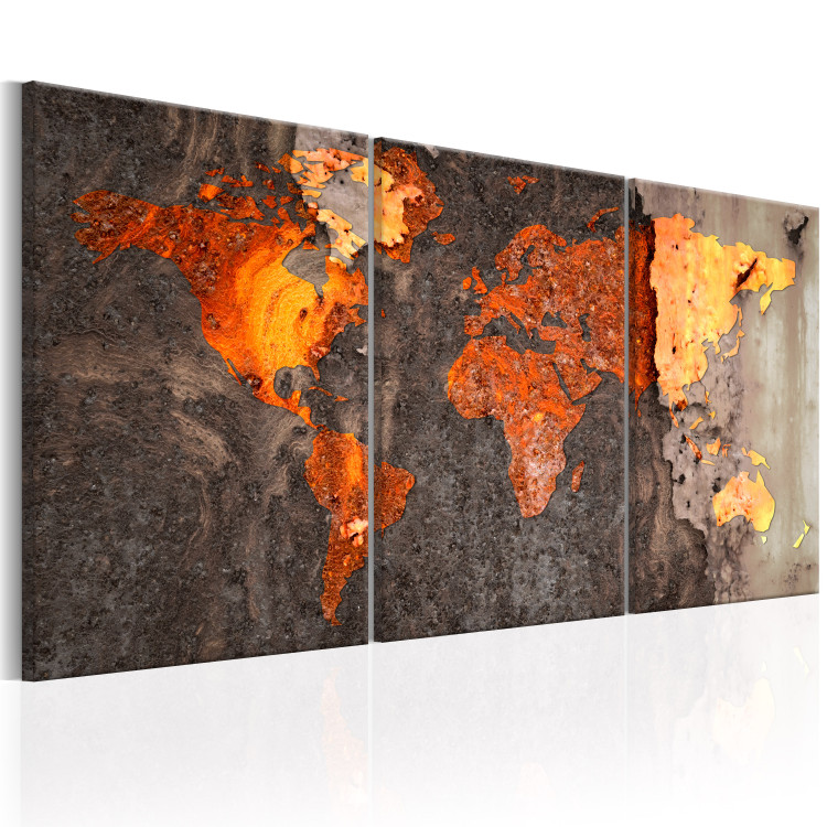 Canvas World Map: Rustic World - Map with Metal Texture with Corrosion 97444 additionalImage 2