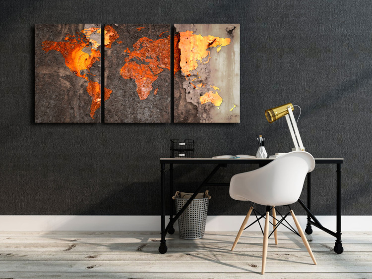 Canvas World Map: Rustic World - Map with Metal Texture with Corrosion 97444 additionalImage 3