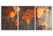 Canvas World Map: Rustic World - Map with Metal Texture with Corrosion 97444