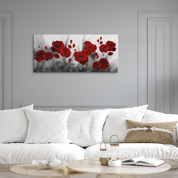 Canvas Red Poppy Flowers in the Meadow - Romantic Flowers against Grey Plants 107254 additionalImage 5