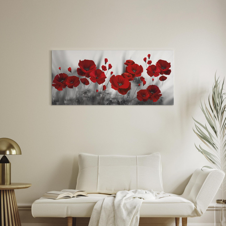 Canvas Red Poppy Flowers in the Meadow - Romantic Flowers against Grey Plants 107254 additionalImage 3