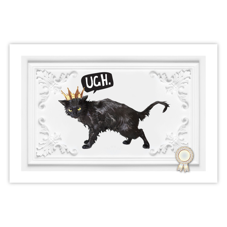Poster Cat in the crown - black animal on a white background adorned with ornaments 114354