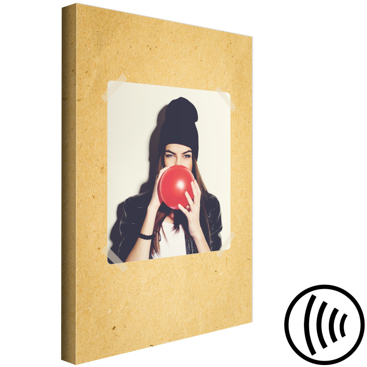Canvas Print Girl with a red balloon - photo of women on a yellow background in youth asylum 117454 additionalImage 6