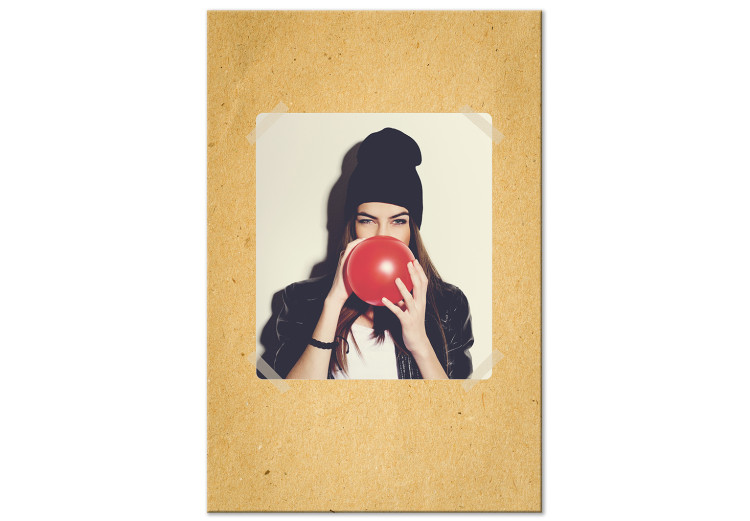 Canvas Print Girl with a red balloon - photo of women on a yellow background in youth asylum 117454