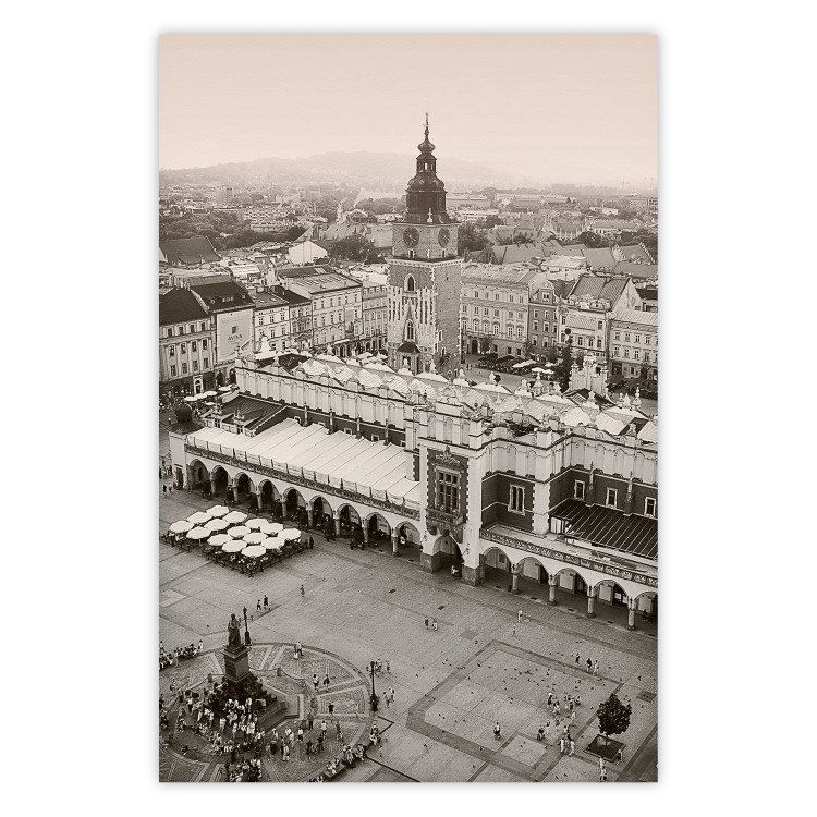 Wall Poster Krakow: Cloth Hall - Polish architecture in sepia from a bird's eye view 118154