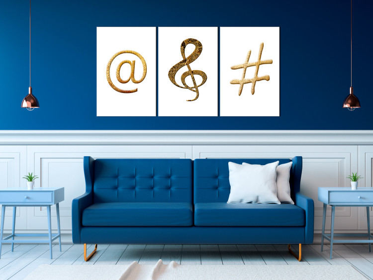 Canvas Print Signs - a typographic triptych in gold and copper on a white 118454 additionalImage 3