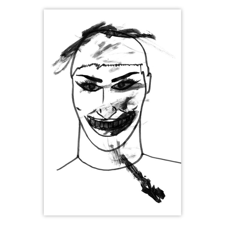 Wall Poster Joker - black and white unconventional portrait of a man amidst dark spots 119254