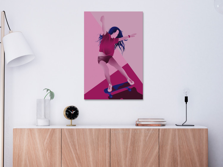 Canvas Driving power - Pink graphic with a woman drawing on a board ideal for a girl or teen room 123354 additionalImage 3