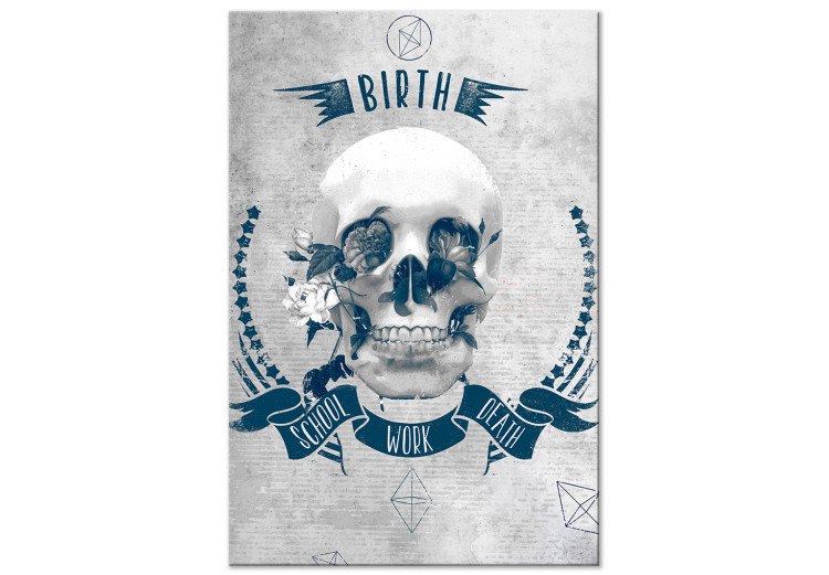 Canvas Art Print Skull and flowers - steam punk style graphic with English inscription 123554