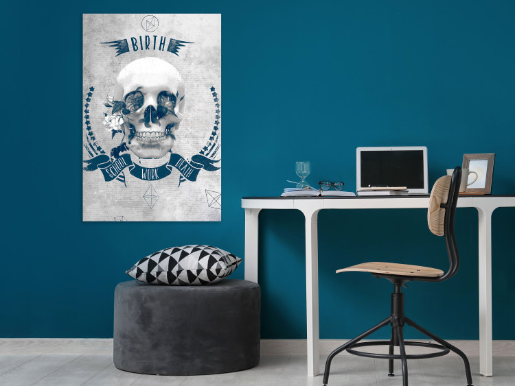 Canvas Art Print Skull and flowers - steam punk style graphic with English inscription 123554 additionalImage 3