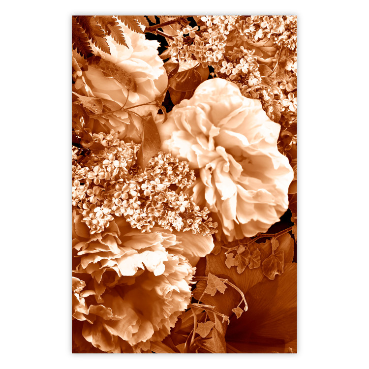 Poster Warm Scent - large and small plant flowers in autumn sepia tone 123854