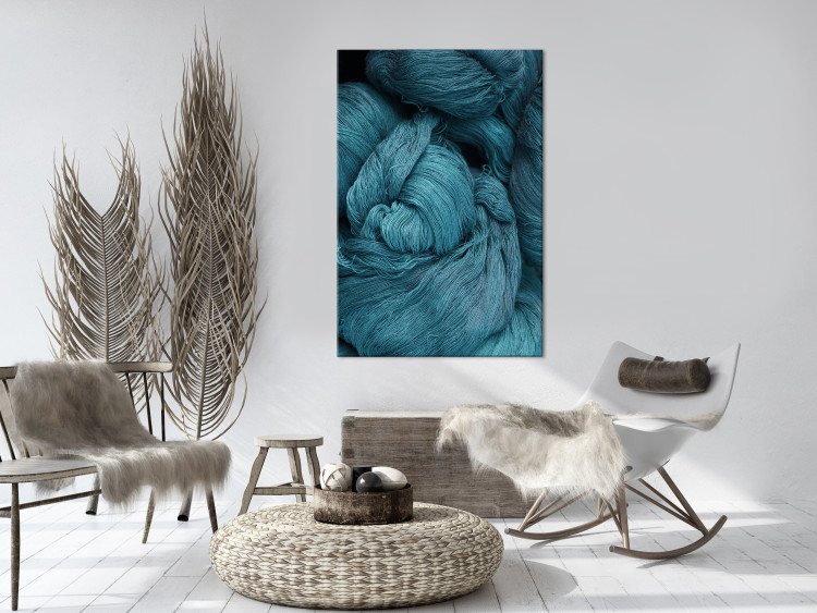 Canvas Art Print River of wool - an abstract depicting weave of turquoise yarns 124954 additionalImage 3