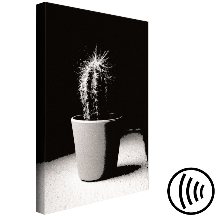 Canvas Print Cactus in a pot on the table - black and white photograph 125254 additionalImage 6