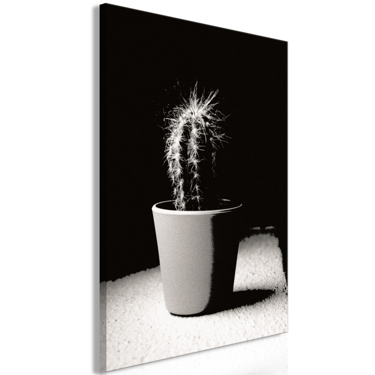 Canvas Print Cactus in a pot on the table - black and white photograph 125254 additionalImage 2