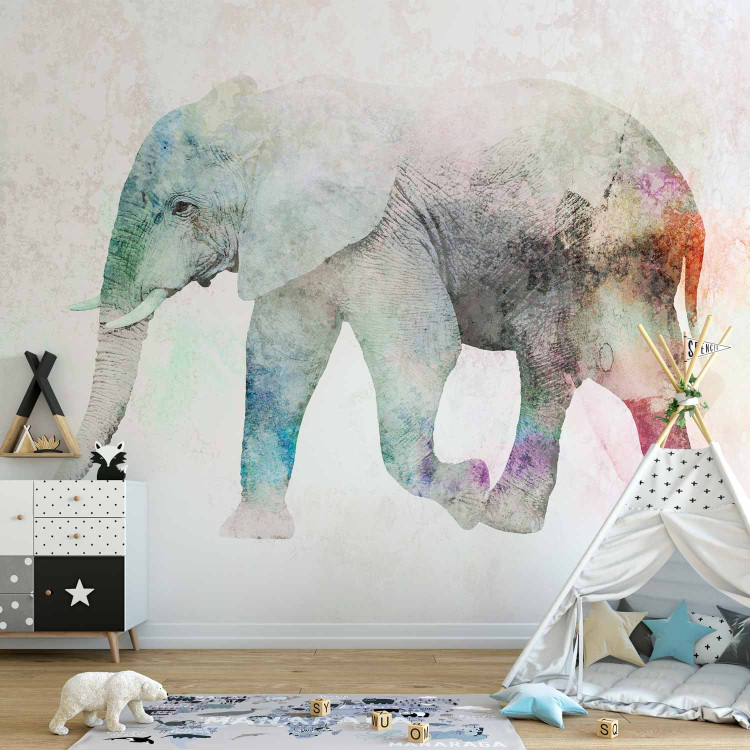 Photo Wallpaper African animals - elephant on a solid textured background with coloured accent 127554 additionalImage 6