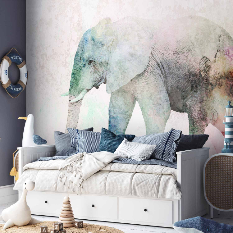 Photo Wallpaper African animals - elephant on a solid textured background with coloured accent 127554 additionalImage 2