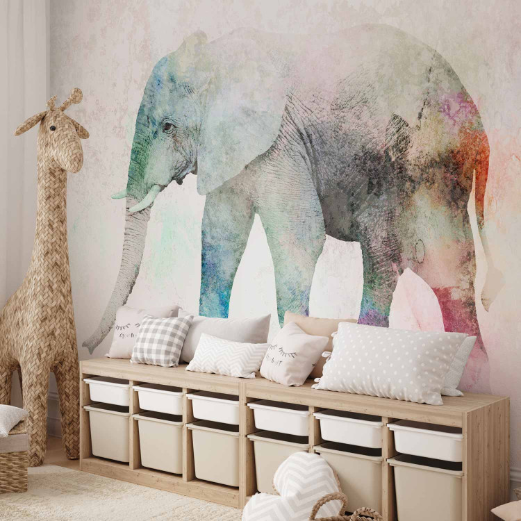 Photo Wallpaper African animals - elephant on a solid textured background with coloured accent 127554 additionalImage 8