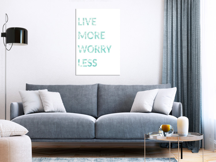 Canvas Print Mint English Live more worry less sign - on a white background 128354 additionalImage 3