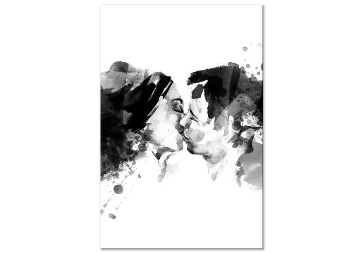 Canvas Art Print Couples kiss - black and white graphic with two people kissing 132154