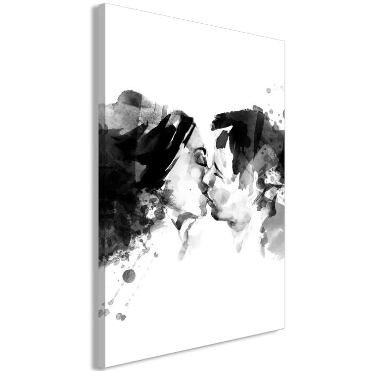 Canvas Art Print Couples kiss - black and white graphic with two people kissing 132154 additionalImage 2
