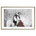 Poster Maid - gray mural of a woman lifting a curtain off a brick wall 132454 additionalThumb 15
