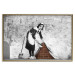 Poster Maid - gray mural of a woman lifting a curtain off a brick wall 132454 additionalThumb 19