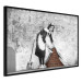 Poster Maid - gray mural of a woman lifting a curtain off a brick wall 132454 additionalThumb 10