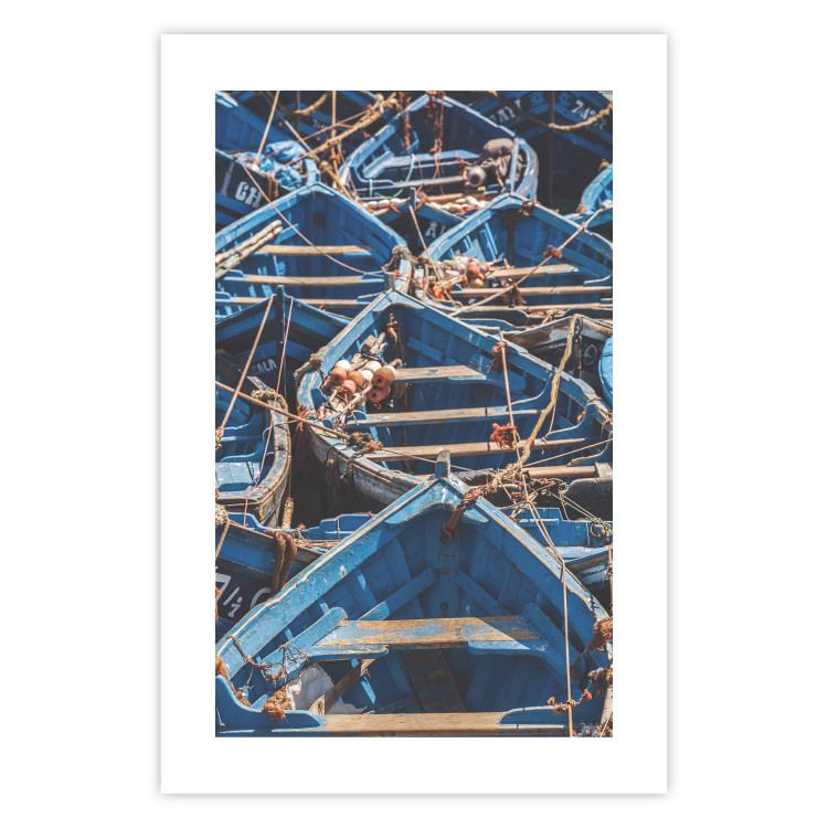 Wall Poster Blue Fleet - maritime composition of blue small boats in Morocco 134754 additionalImage 19