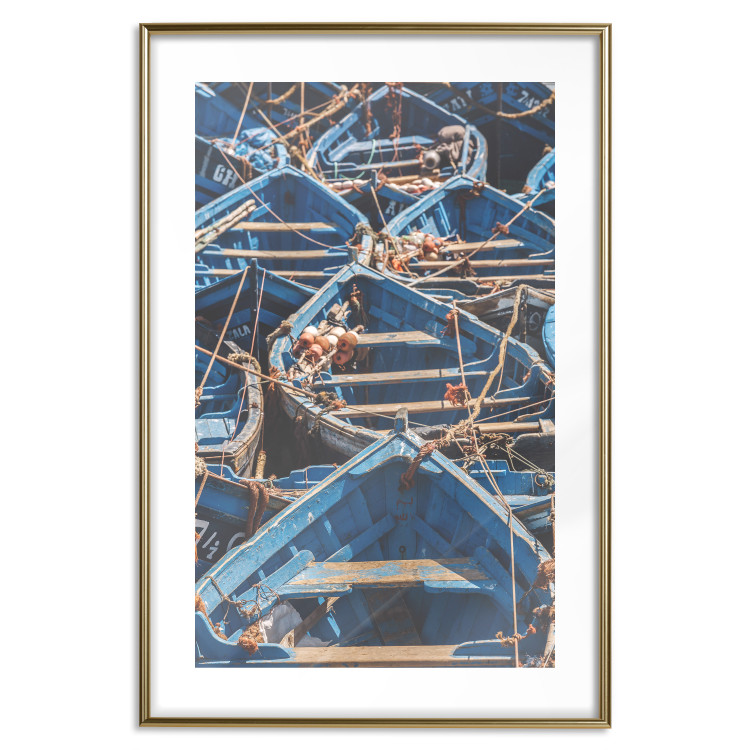 Wall Poster Blue Fleet - maritime composition of blue small boats in Morocco 134754 additionalImage 14