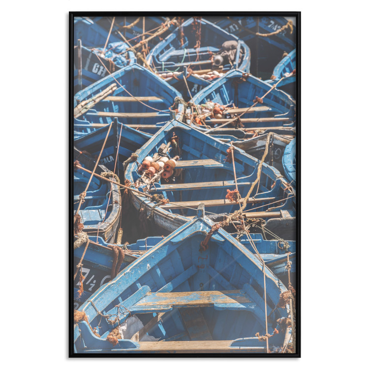 Wall Poster Blue Fleet - maritime composition of blue small boats in Morocco 134754 additionalImage 16