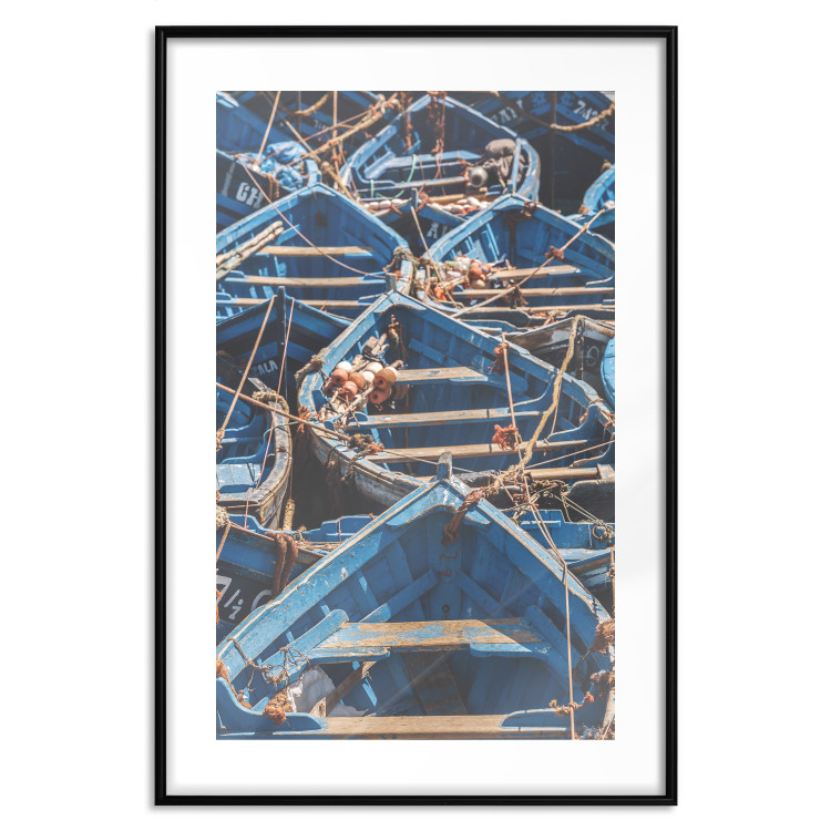 Wall Poster Blue Fleet - maritime composition of blue small boats in Morocco 134754 additionalImage 15