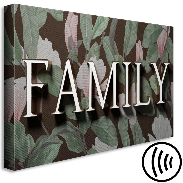 Canvas Art Print Family inscription with 3D effect - English text on floral background 135554 additionalImage 6