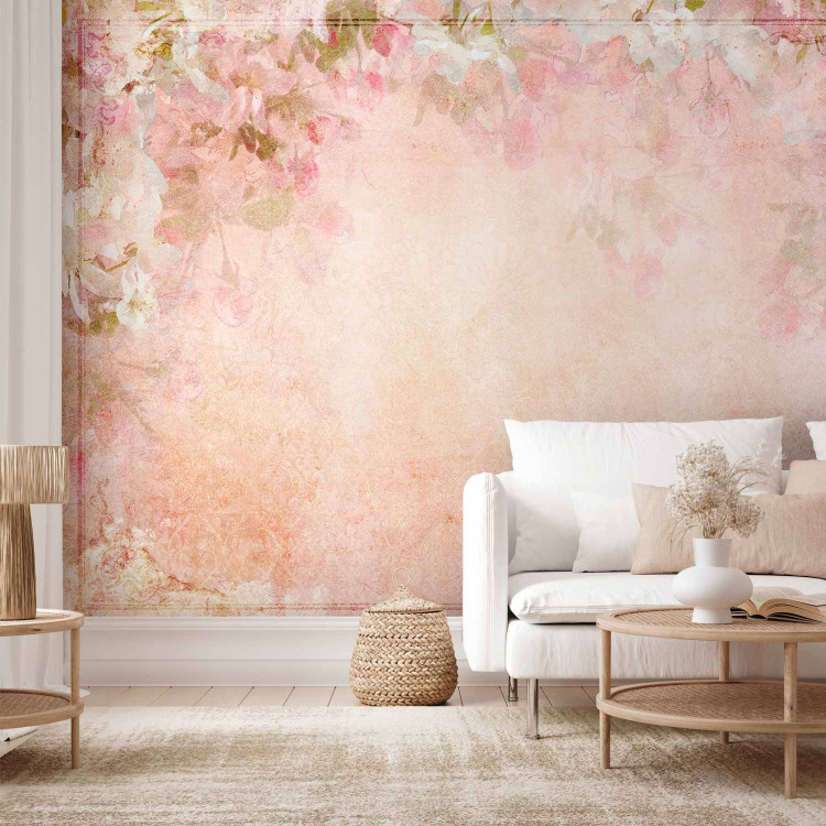 Wall Mural Pink flowers as painted - flower motif with patterns and textures 138454