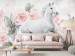 Wall Mural White horse between roses - a theme maintained in white and pink 138654