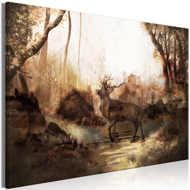Canvas Art Print King of the Forest (1-piece) Wide - deer against a forest landscape 142354 additionalImage 2