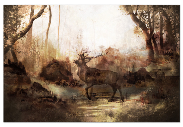 Canvas Art Print King of the Forest (1-piece) Wide - deer against a forest landscape 142354