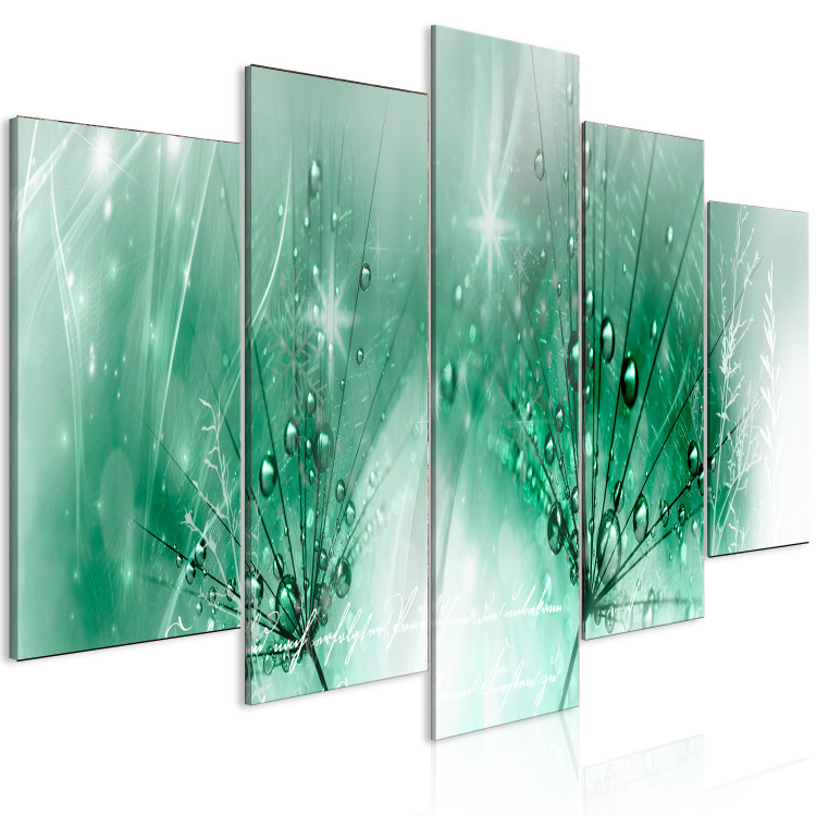 Canvas Print Green Dandelions (5-piece) Wide - delicate flowers and texts 143354 additionalImage 2