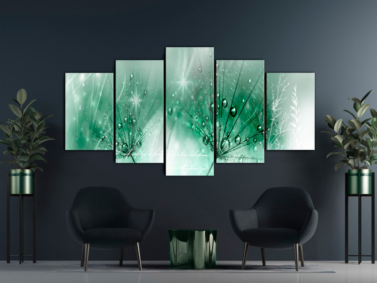 Canvas Print Green Dandelions (5-piece) Wide - delicate flowers and texts 143354 additionalImage 3