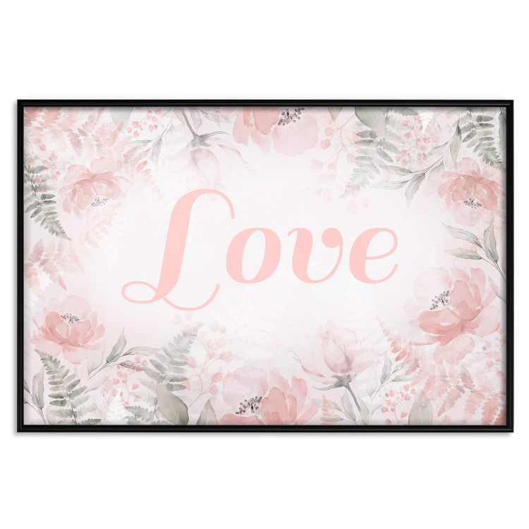 Poster Love - Romantic Inscription on a Rose Background Among Plants and Leaves 144754 additionalImage 20