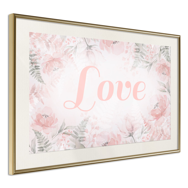 Poster Love - Romantic Inscription on a Rose Background Among Plants and Leaves 144754 additionalImage 9