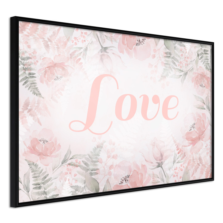 Poster Love - Romantic Inscription on a Rose Background Among Plants and Leaves 144754 additionalImage 3