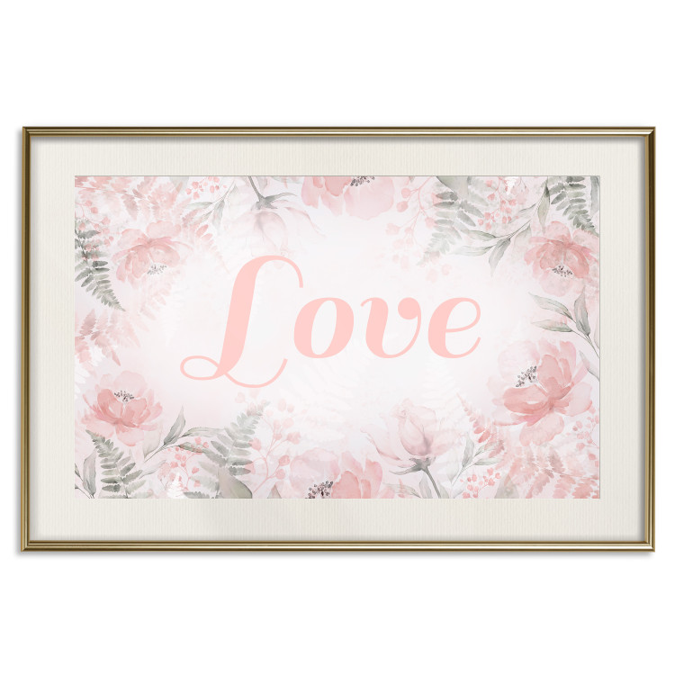 Poster Love - Romantic Inscription on a Rose Background Among Plants and Leaves 144754 additionalImage 25