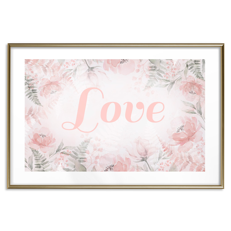 Poster Love - Romantic Inscription on a Rose Background Among Plants and Leaves 144754 additionalImage 26