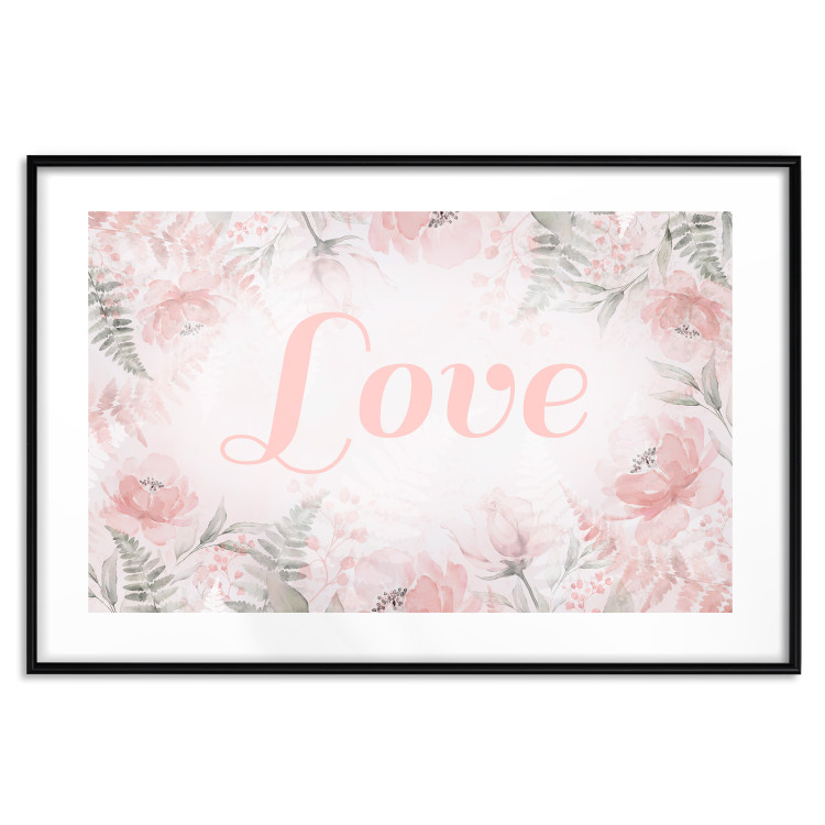 Poster Love - Romantic Inscription on a Rose Background Among Plants and Leaves 144754 additionalImage 27