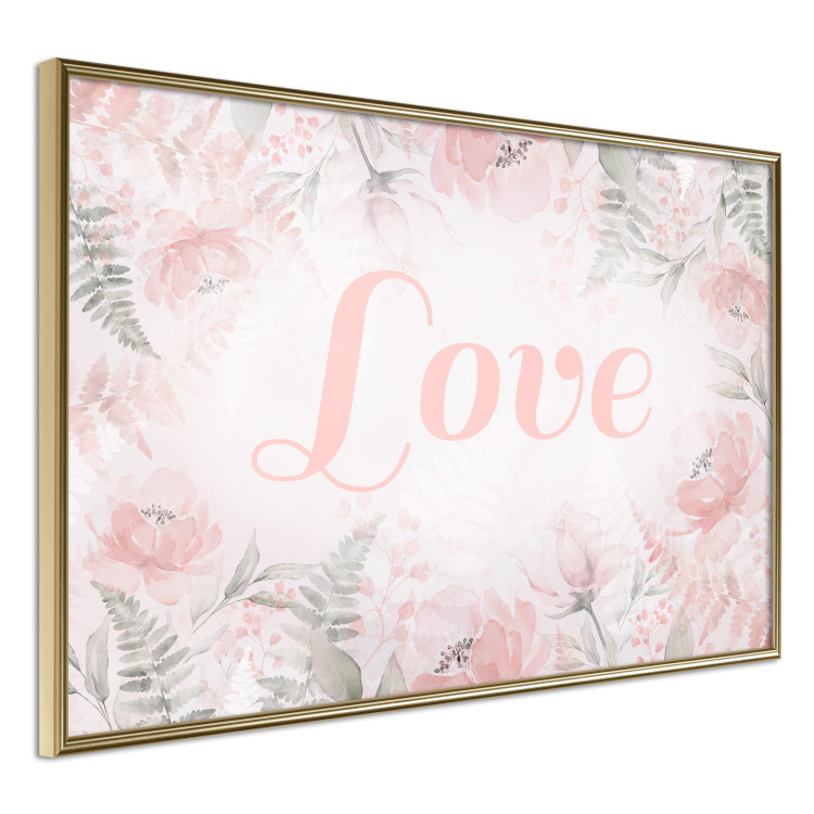 Poster Love - Romantic Inscription on a Rose Background Among Plants and Leaves 144754 additionalImage 4