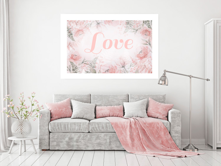 Poster Love - Romantic Inscription on a Rose Background Among Plants and Leaves 144754 additionalImage 10