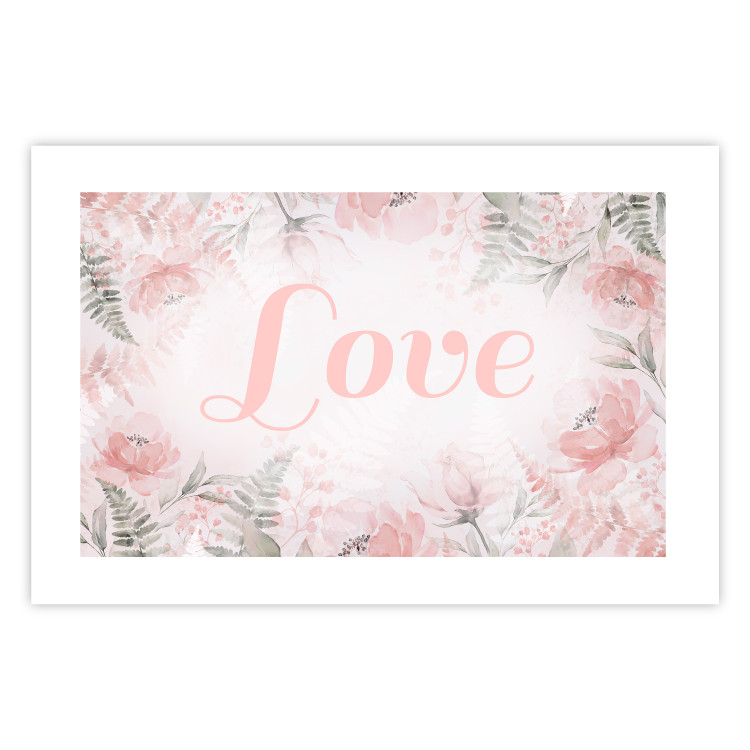 Poster Love - Romantic Inscription on a Rose Background Among Plants and Leaves 144754 additionalImage 22