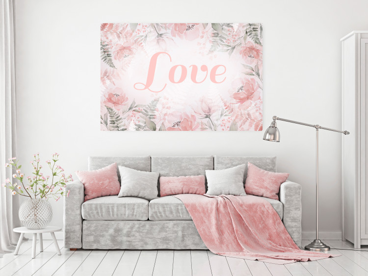 Poster Love - Romantic Inscription on a Rose Background Among Plants and Leaves 144754 additionalImage 14