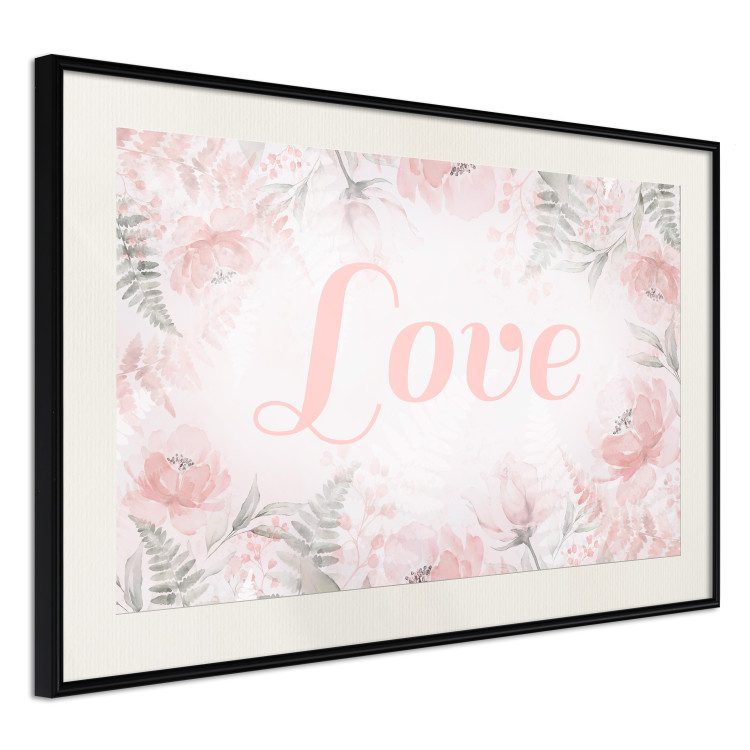 Poster Love - Romantic Inscription on a Rose Background Among Plants and Leaves 144754 additionalImage 15